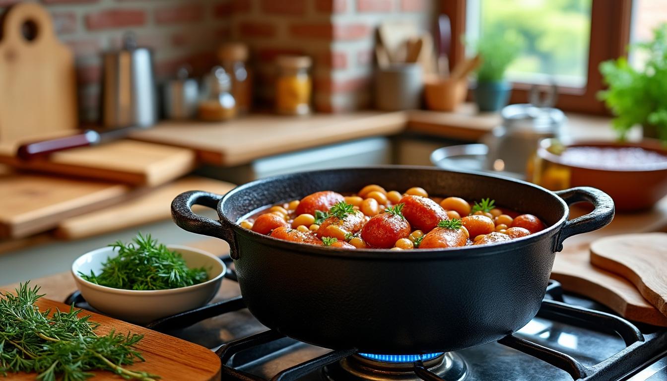 découvrez les secrets d'un véritable cassoulet de castelnaudary escudier dans le confort de votre cuisine. suivez notre guide étape par étape pour maîtriser cette recette traditionnelle française, alliant saveurs riches et techniques éprouvées. faites voyager vos papilles !