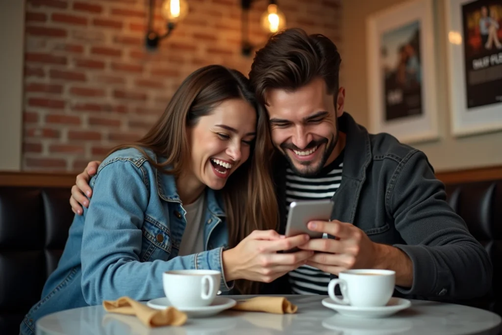 Deux amis discutant d'un film recommandé sur le site 1 Jour 1 Film autour d'un café