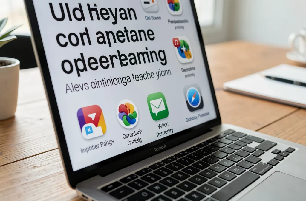 Écran d'ordinateur affichant un texte agrandi et de grandes icônes